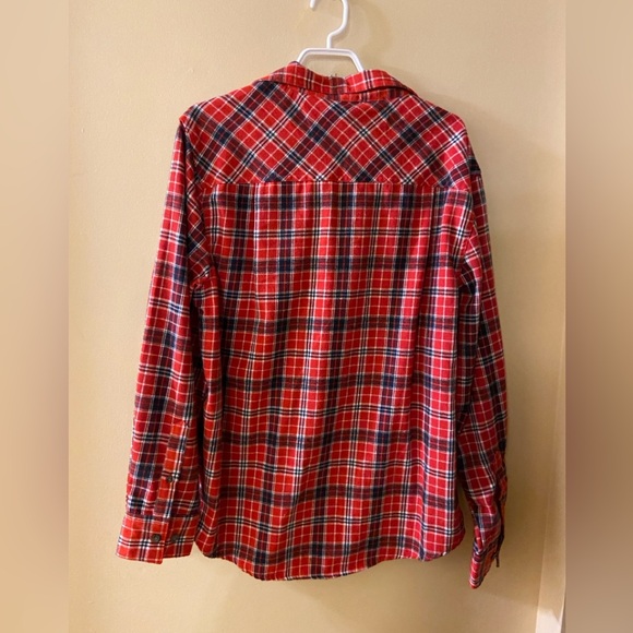 Street Legal red & black & navy plaid flannel button-down shirt size large - Picture 5 of 8